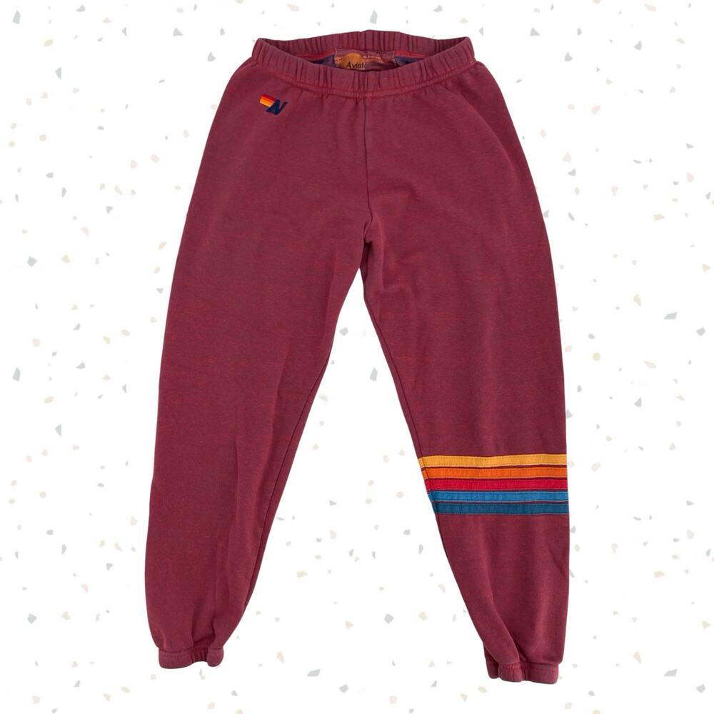 Aviator Nation Jogger Sweatpants Brick Red Maroon 5 Stripe Retro Sweats Size XS